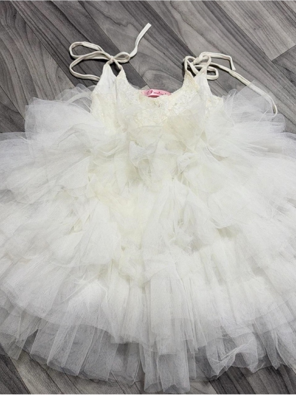 Girls Ivory Tulle Party Dress with Tie Straps